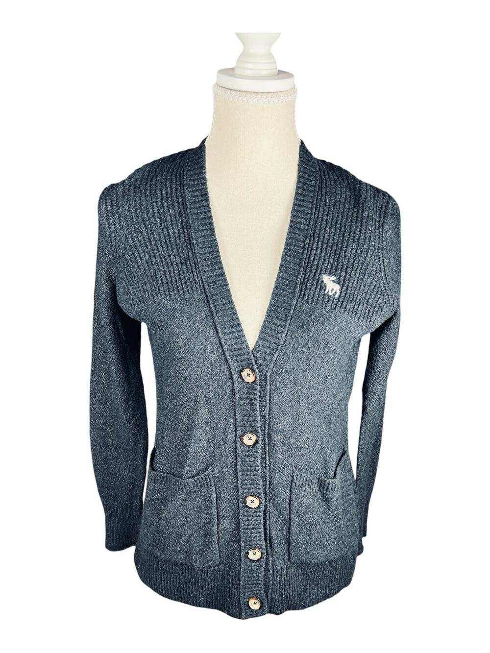 Abercrombie & Fitch Blue Gray V-Neck Cardigan Sweater XS Button Front